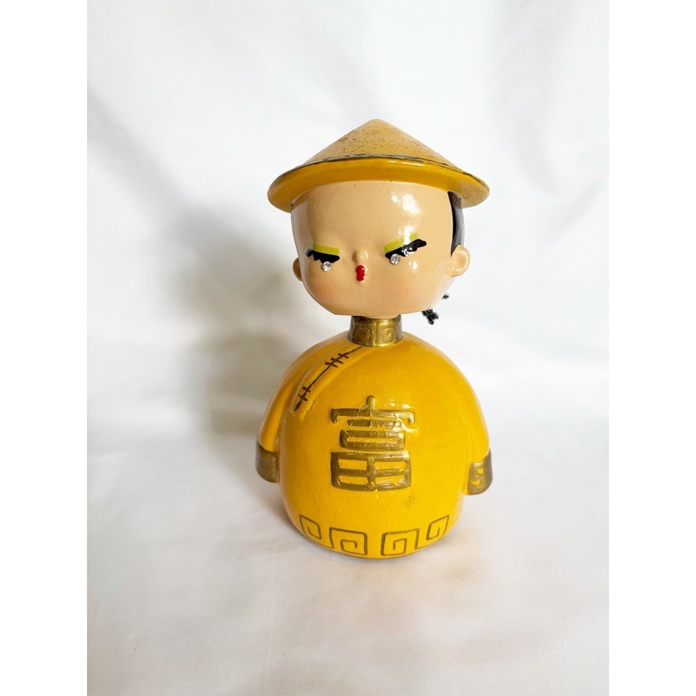 VINTAGE Coin Bank Bobble Nodder Chinese Girl Rhinestone Tears DC JAPAN 6.75"